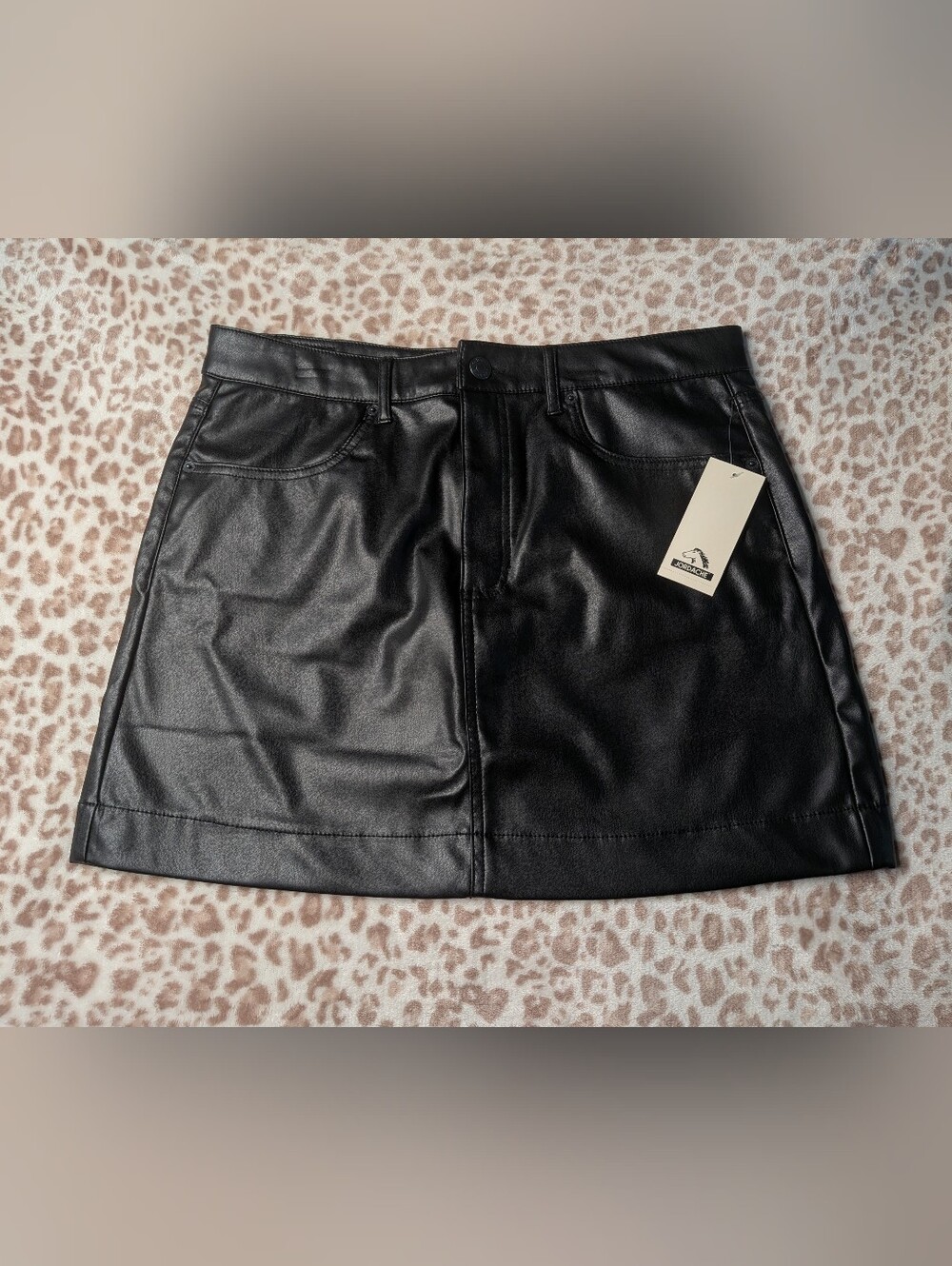 Jordache Black Faux Leather Mini Skirt - Size 14
